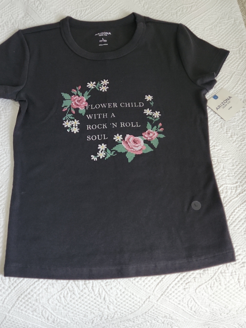 Arizona Jean Company Black Floral 'Flower Child' Graphic Tee